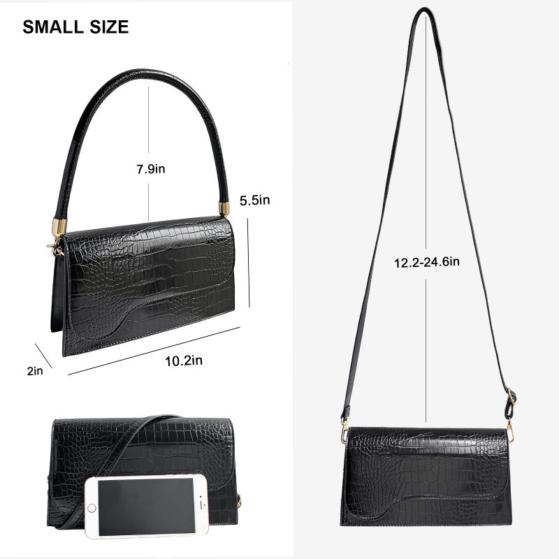 AMHDV Retro Classic Clutch Shoulder Bag Crocodile Pattern Small Crossbody Handbag for Women (02black) - Image 5